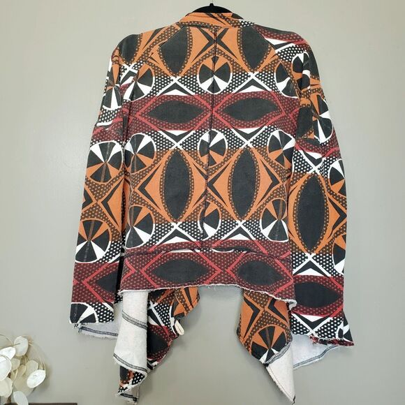 Free People Jacket Womens Medium Multicolor Geometric Tribal Cotton Knit Draped - Picture 3 of 12
